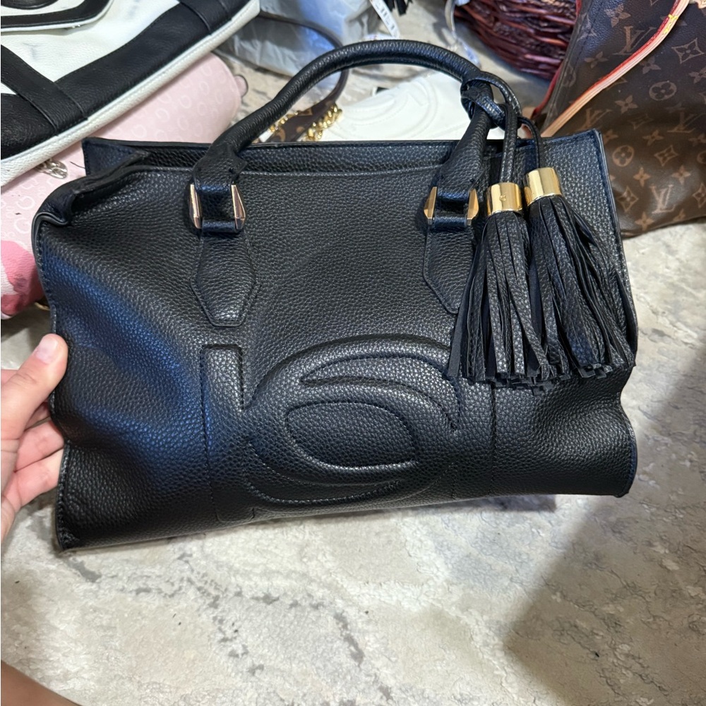 Bebe Black Satchel with Tassel Details